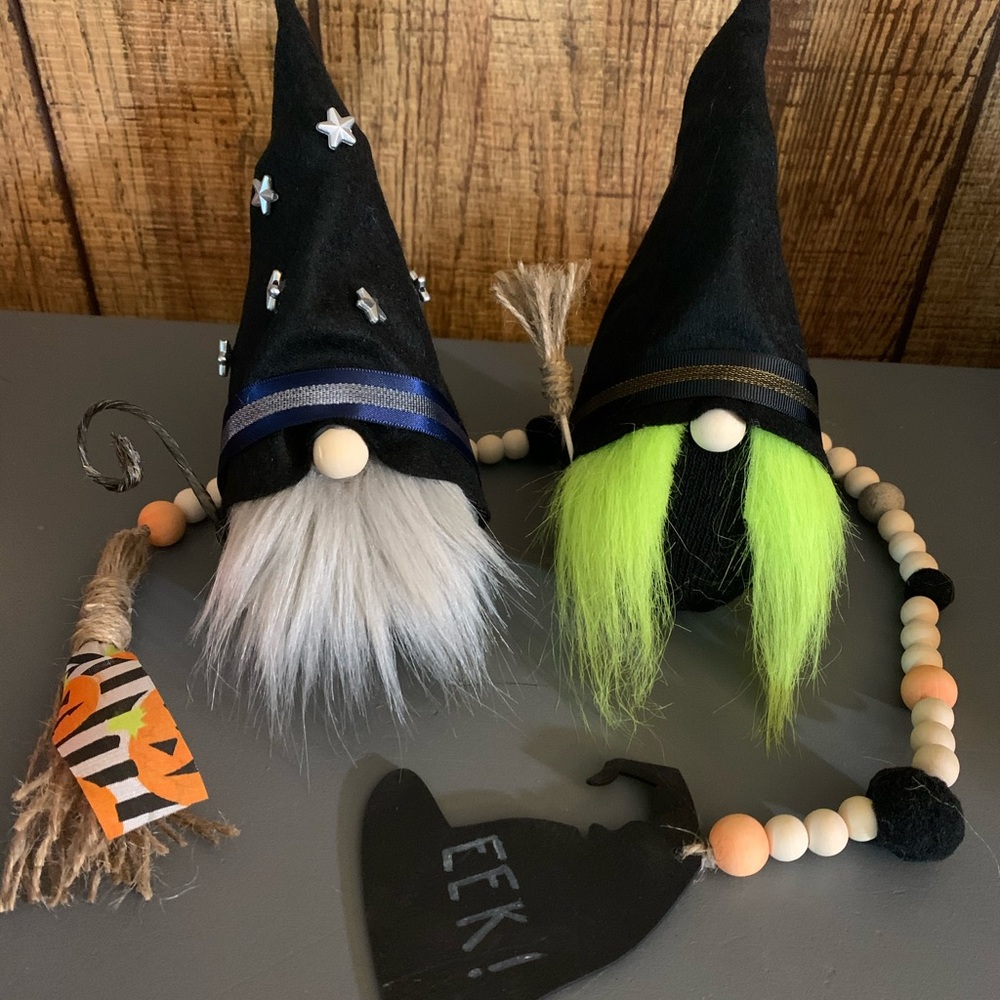 Set of witch and wizard gnomes and garland